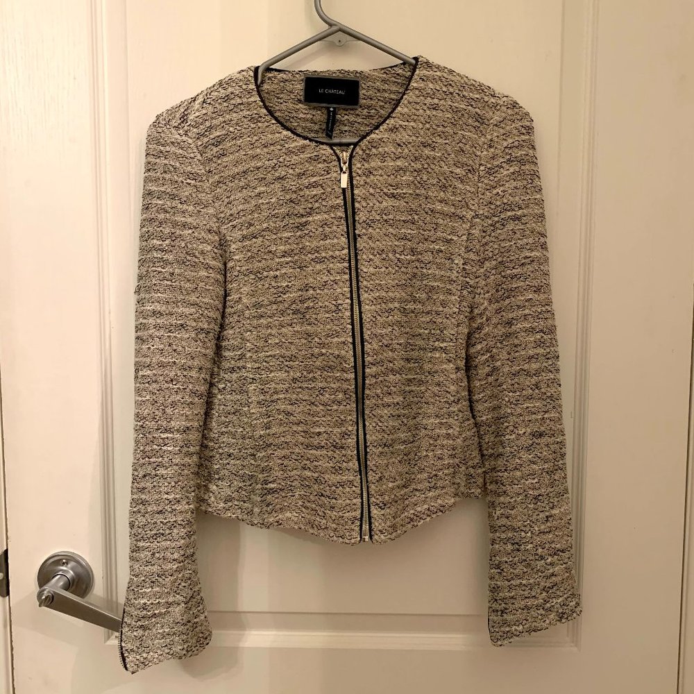le chateau Cream Tweed Zip-Front Cardigan Jacket